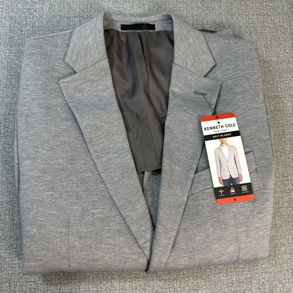 Kenneth Cole Men's New York Knit Blazer Classic Fit Jacket, Gray, Size M